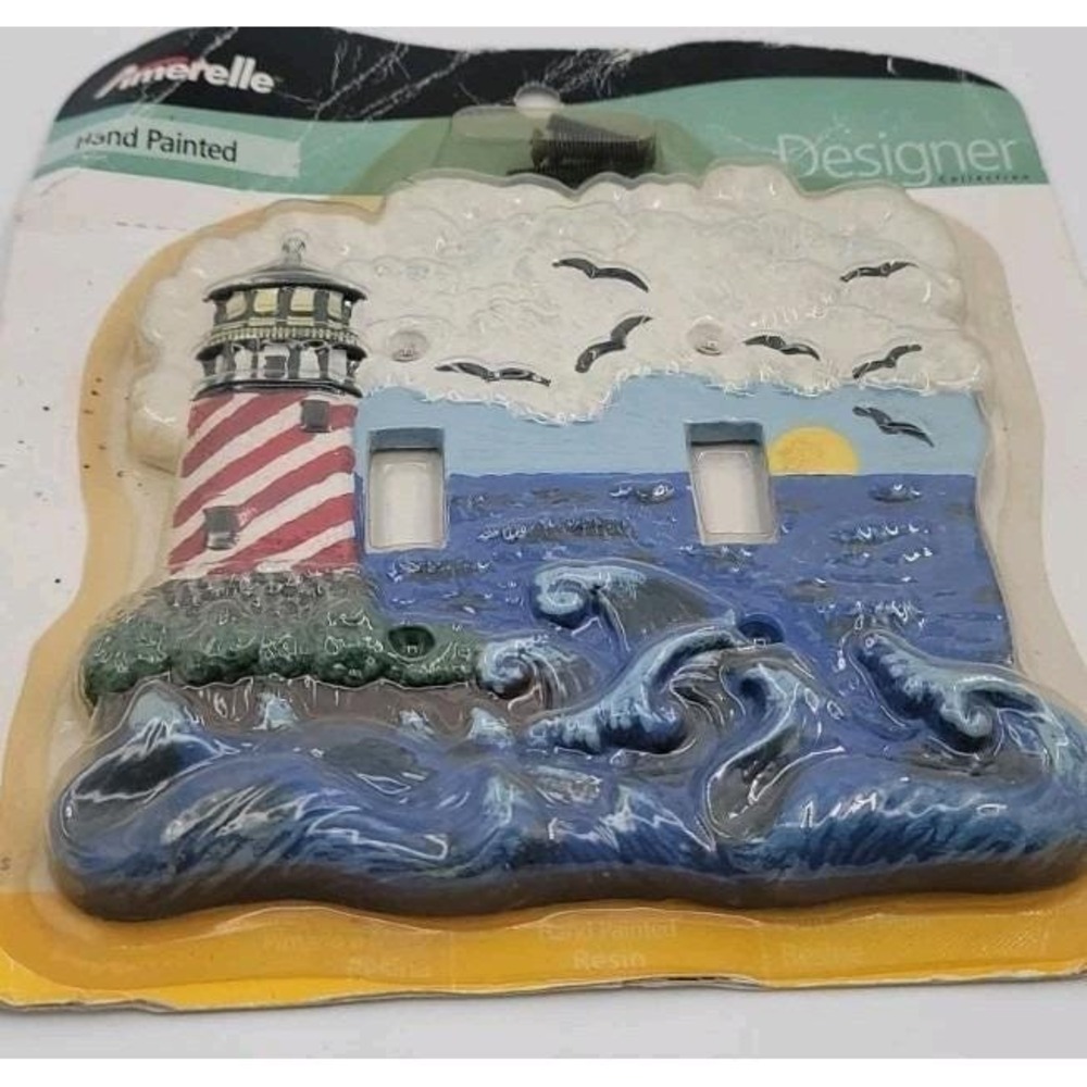 Light switch cover lighthouse ocean sea Hand Painted Amerelle Resin grannycore‎